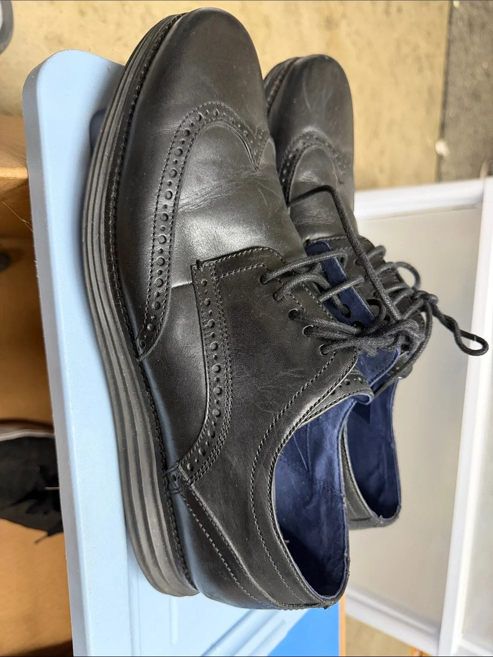 Cole Haan Black Leather Wingtip Derby Shoes